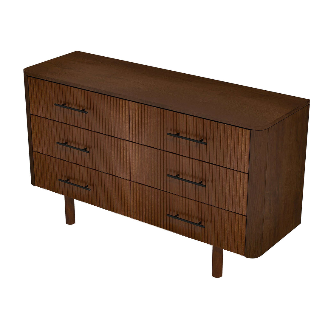 Logan Mid Century Modern Walnut Dresser With 6 Drawers Brown,Wood Brown Bedroom Mid Century Modern Solid Wood