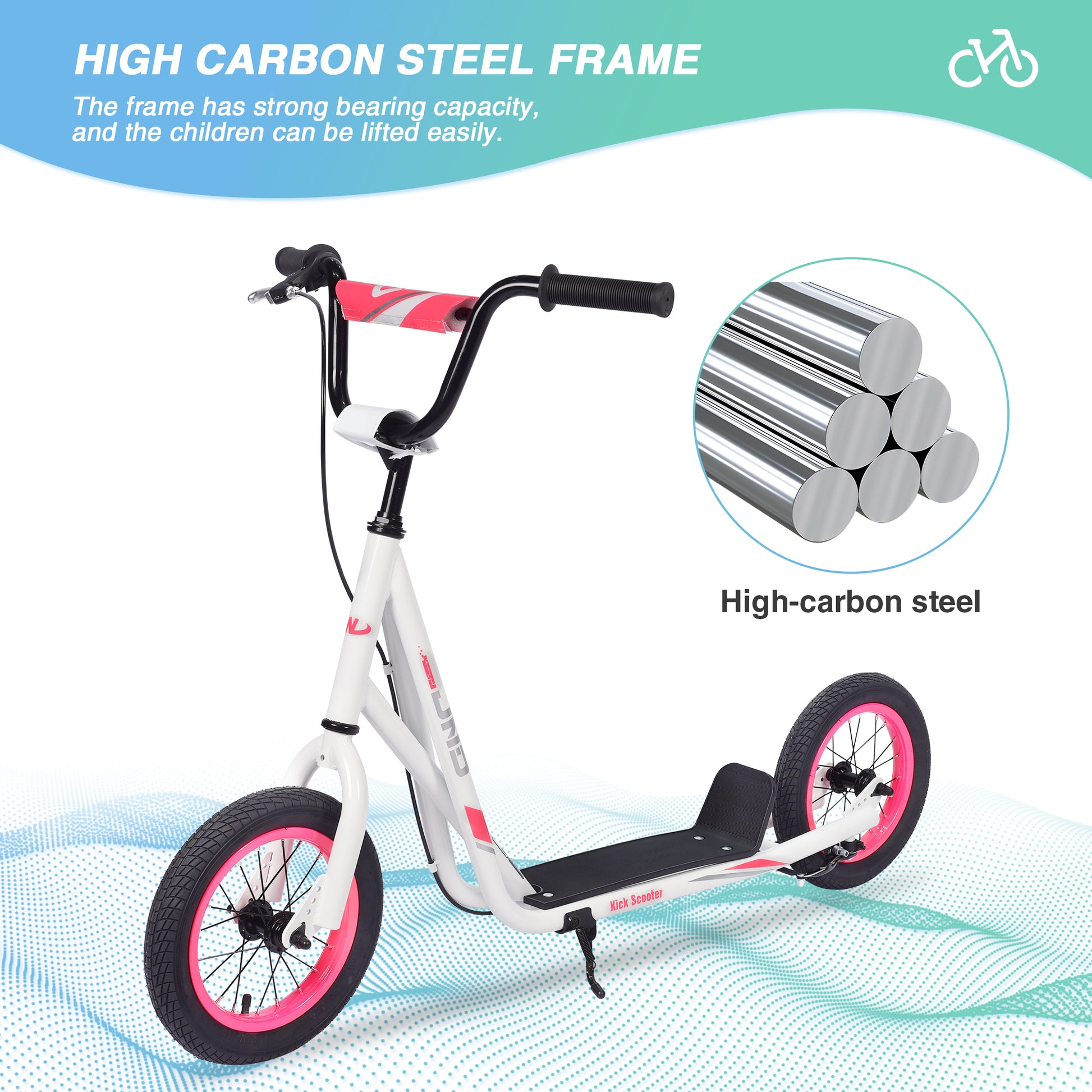 Youth Scooter Kick Scooter For Kids 6 With Adjustable Handlebar, 12 Inch Inflatable Wheels ,Widened Non Slip Footboard Cycling White Garden & Outdoor Carbon Steel