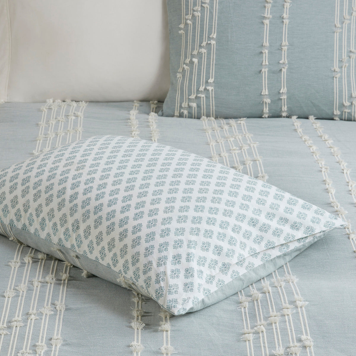 3 Piece Cotton Jacquard Comforter Set Aqua Full Queen Queen Aqua Cotton