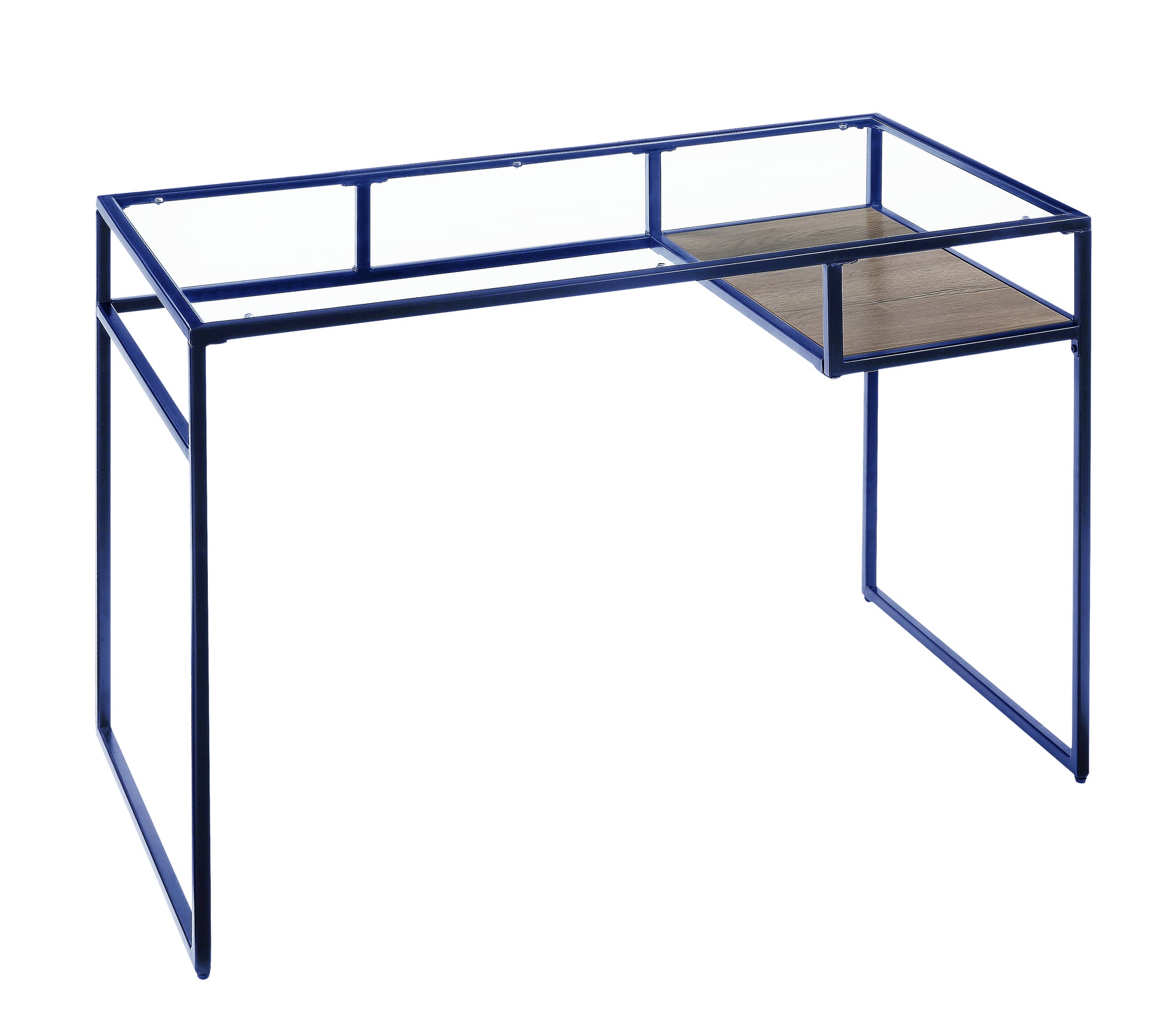 Yasin Glass Top & Blue Finish Writing Desk Blue Metal,Synthetic Wood