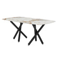 1 Table And 8 Chairs Set.A Rectangular Dining Table With A 0.39 Inch Imitation Marble Tabletop And Black Metal Legs.Paired With 8 Chairs With Pu Leather Seat Cushion And Black Metal Legs.F 1538,C 001 White Black Glass Metal