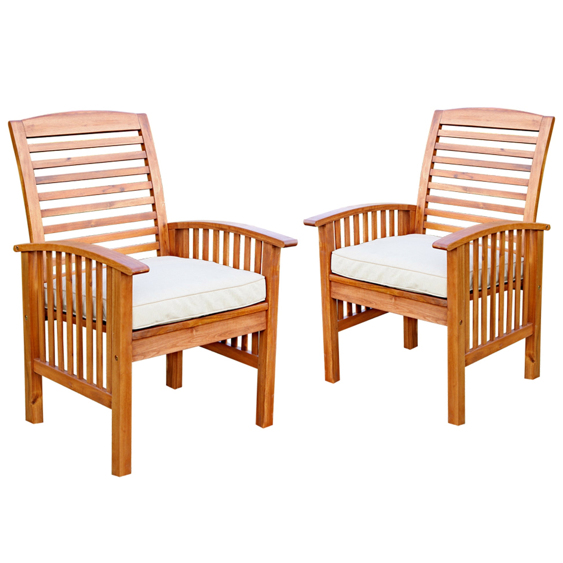 Modern 2 Piece Slat Back Patio Chairs With Cushions Brown Brown Polyester Acacia Wood