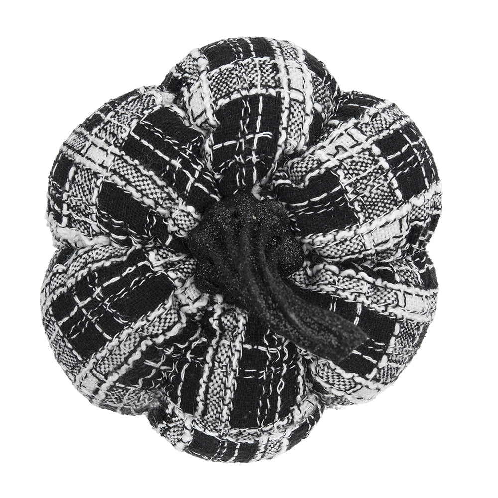 7X7X7" Fabric Light Black White Plaid Pumpkin, For Holiday Halloween Decor Black,White Polyester