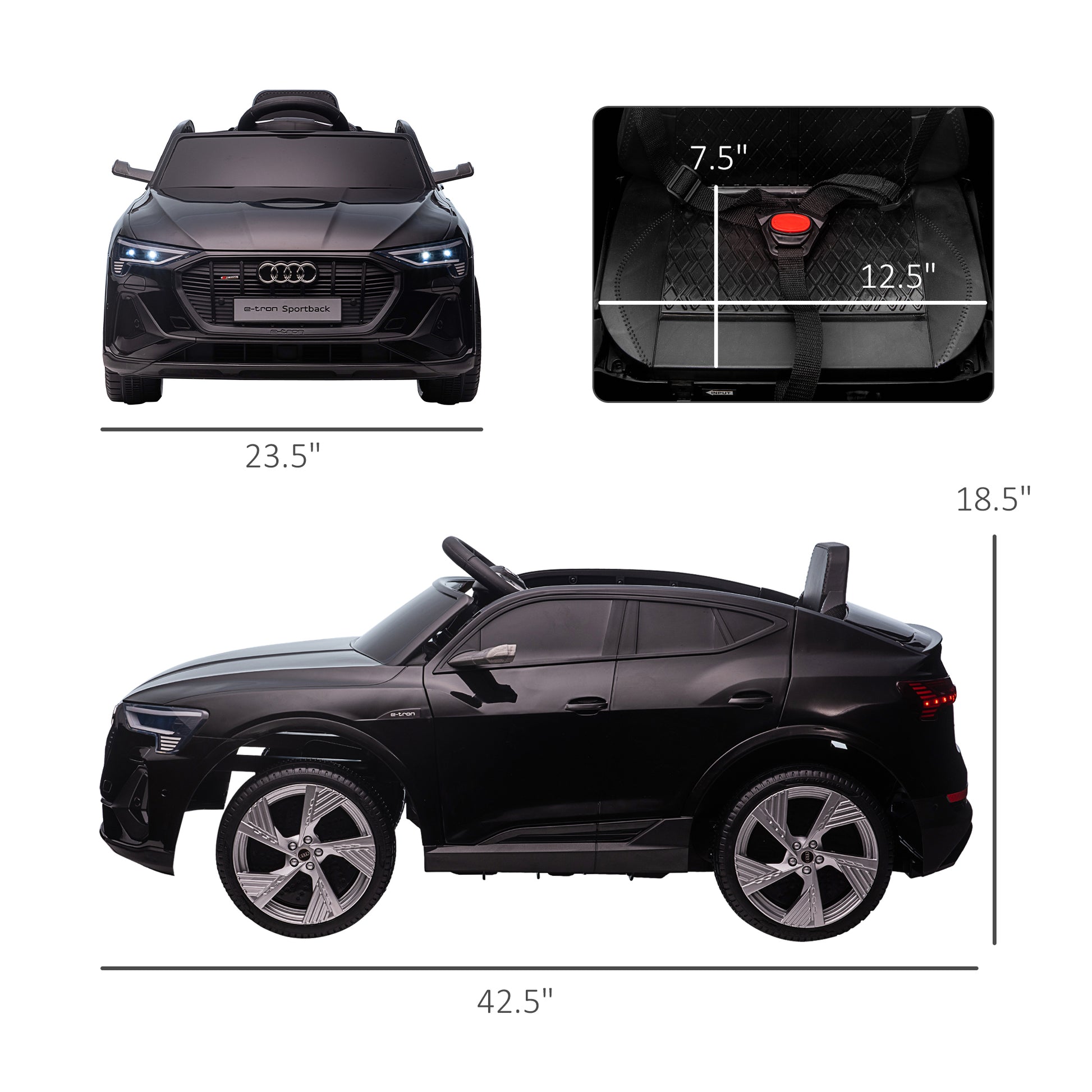 Aosom 12V Kids Electric Ride On Car, Audi E Tron, Battery Powered Toy With Parent Remote Control, Suspension System, Auxiliary Wheels, Led Lights, Music And Horn, Mp3 Player, Black Black Iron Plastic