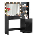 Vanity Desk With Mirror And Lights, 46.4In Dressing Table With 2 Large Drawer&Large Vertical Organizer, 3 Level Dresser & 3 Lighting Modes Adjustable Brightness, Suitable For Bedroom Black Black Polyester Blend