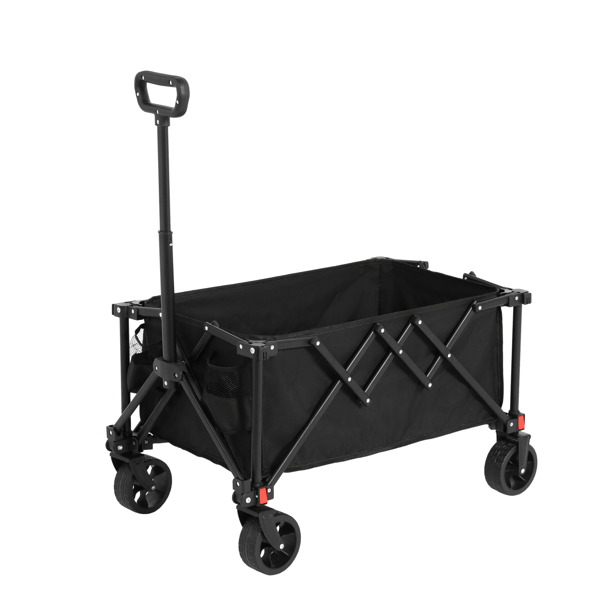 Folding Wagon Carts,Folding Wagon Cart With All Terrain Wheels,Heavy Duty Garden Carts With Adjustable Handle,Outdoor Utility Wagon For Camping Shopping Sports Fishing Black Black Steel