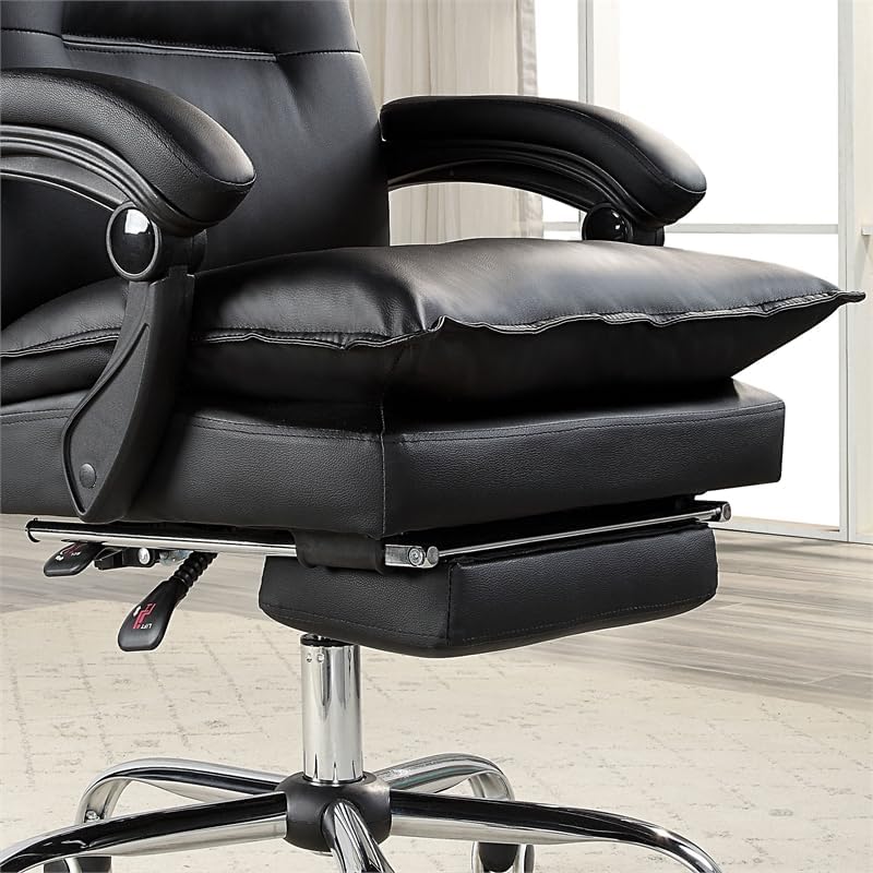 Contemporary Office Chair Upholstered 1Pc Comfort Adjustable Chair Relax Office Chair Work Blackpadded Armrests Black Office Contemporary,Modern Office Chairs Tufted Back Adjustable Height Faux Leather,Metal