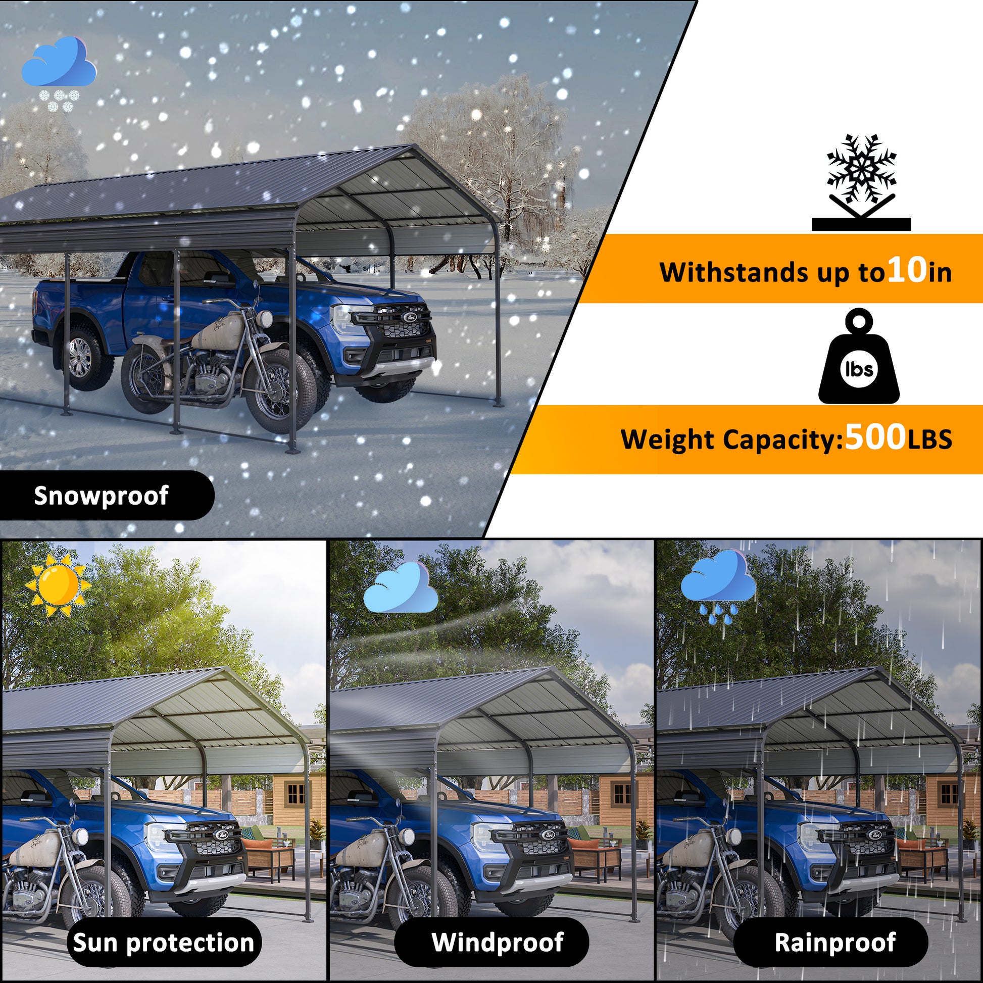 12X20 Ft Metal Carport, Outdoor Car Shelter All Weather, Heavy Duty Outdoor Galvanized Car Shelter For Car Boat Truck And Suvs Black Anthracite Metal