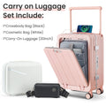 Aluminum Frame 20 Inch With Front Open Carry On Luggage, Pc Hard Shell Suitcase, Bounce Wide Handle Pull Rod Luggage With 360 Double Wheels, Built In Tsa Lock, Airline Approved Suitcase For Business Pink Pc