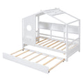 Wooden Twin Size House Bed With Trundle, Modern Design For Kids With Storage Shlef, White Twin White Solid Wood