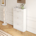 2408 White Solid Wood Shoe Cabinet, Three Layers, Flip Bucket Shoe Storage Cabinet, Simple And Generous For A Variety Of Home Styles White Mdf