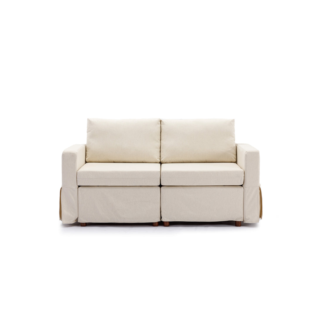 2 Seat Module Sectional Sofa Couch,Seat Cushion And Back Cushion Removable And Washable,Linen Fabric Cover,Cream Cream Wood Medium Soft Foam Linen 2 Seat