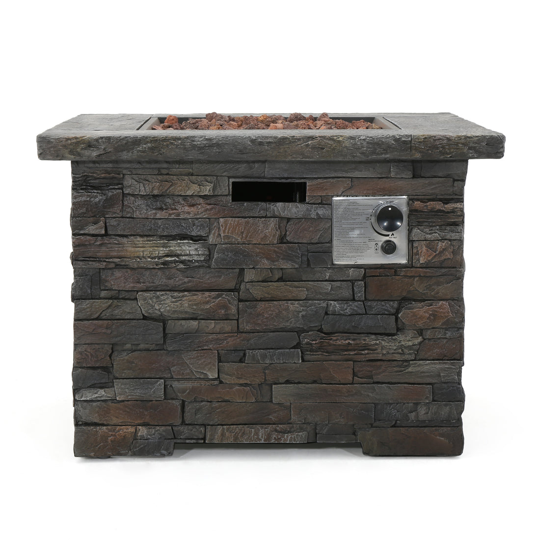 35" Square Mgo Fire Pit 40000 Btu. Stone Gray Magnesium Oxide