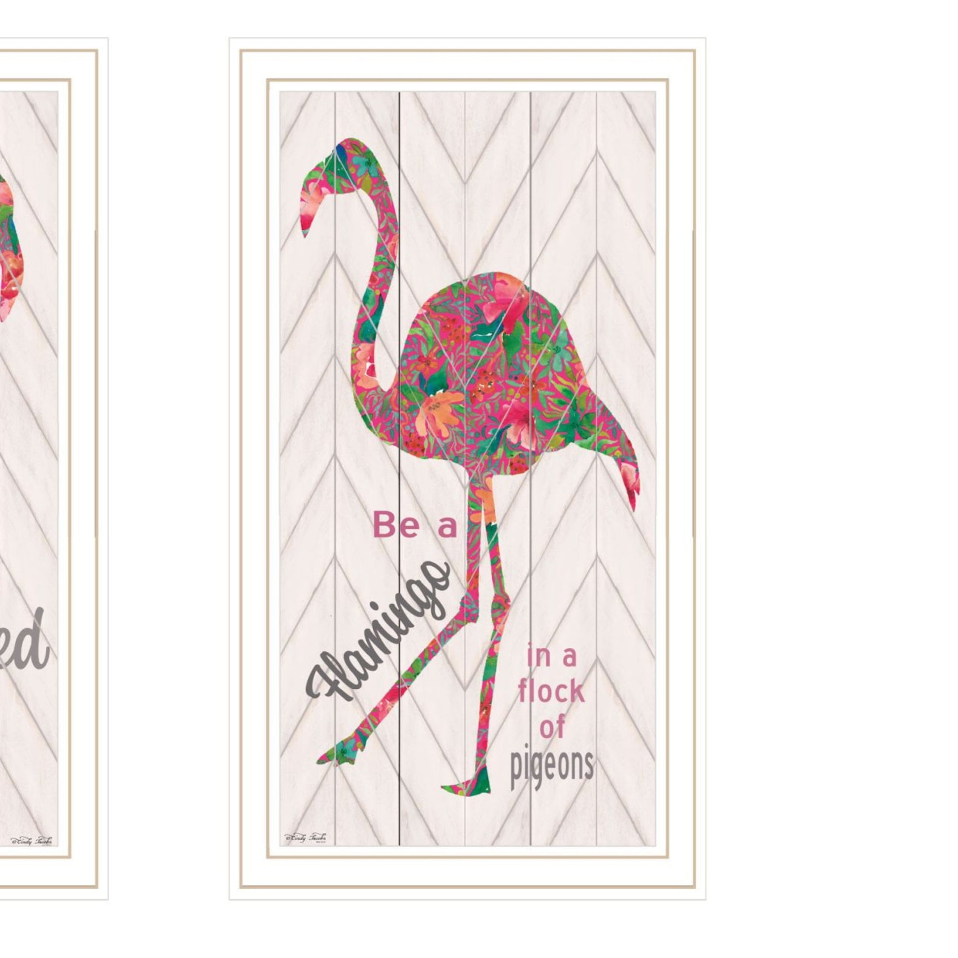 "Flamingo'S A Matrix Colors " Framed Wall Art For Living Room, Wall Art Print For Home Decor, Bedroom Wall Art By Cindy Jacobs Multicolor Wood Paper