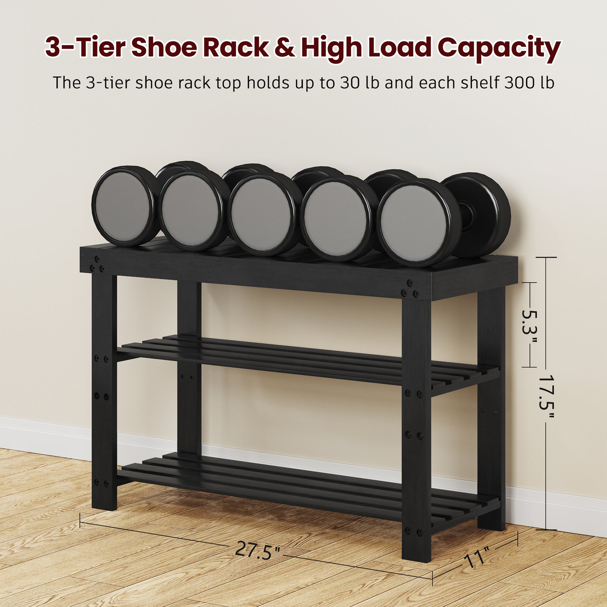 Bamboo Shoe Bench, 3 Tier Shoe Rack, Entryway Bench With Cushion And Adjustable Shelves, Shoe Rack For Entryway, Hallway, Mudroom And Living Room, Black Black Bamboo