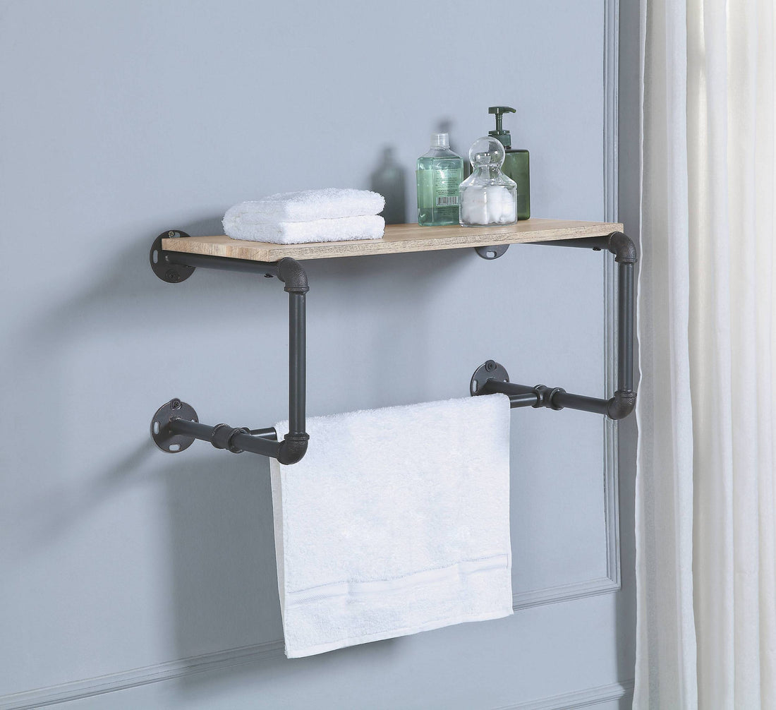 Mankato Oak And Sandy Grey Wall Rack With Shelf 2 Or Less Oak Floating Horizontal Bathroom Open Back Industrial Wall Mounted Wood Metal