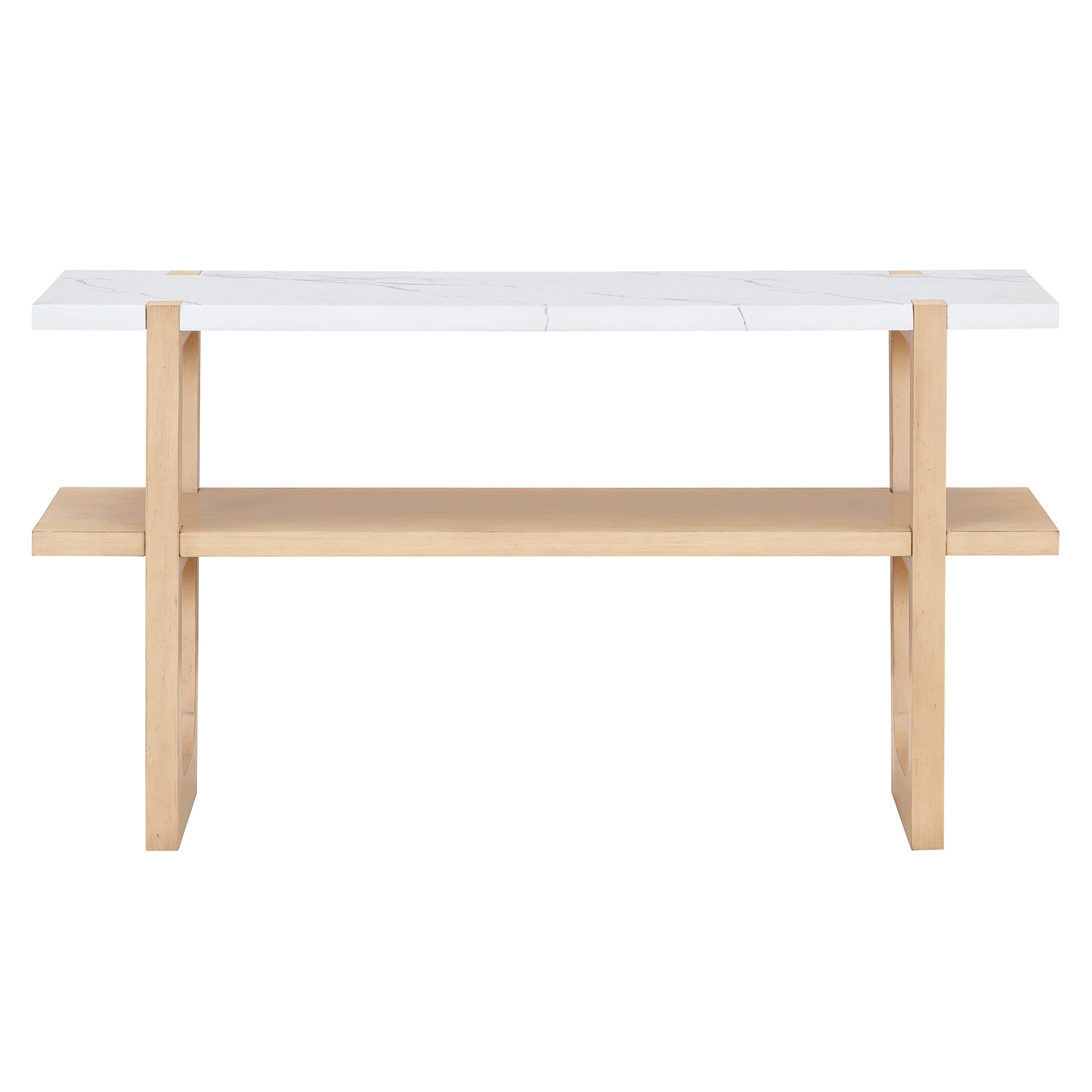 Retro Elegant Console Table With Marble Effect Top And Versatile Storage Solutions For Entryway And Living Room Natural Natural Solid Wood Mdf