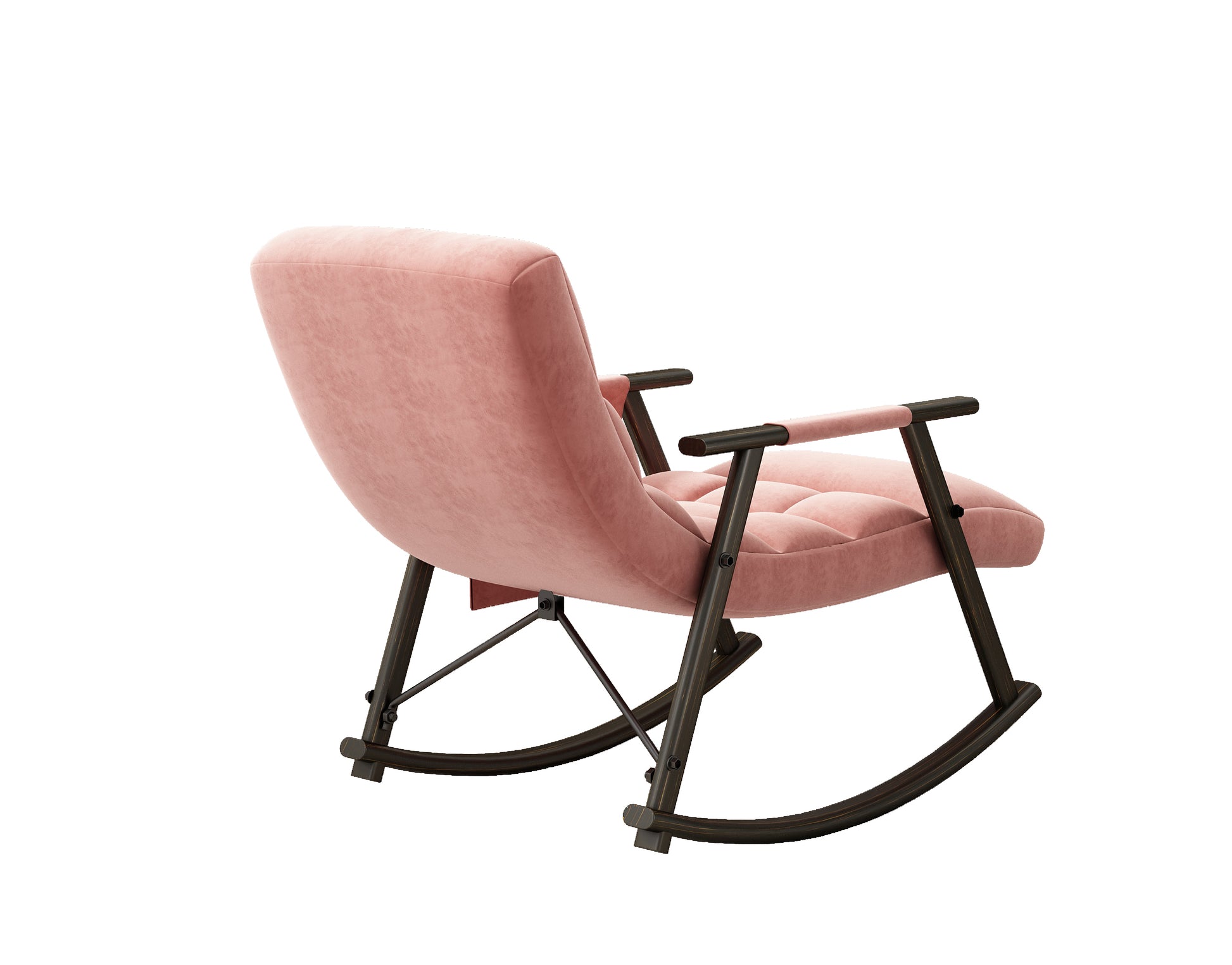 Casual Folding Rocking Chair Upholstered, Lounge Rocking Chair Adjustable High Back And Foot Rest,Side Pockets Placed In Living Room Bedroom Balcony Pink Velvet