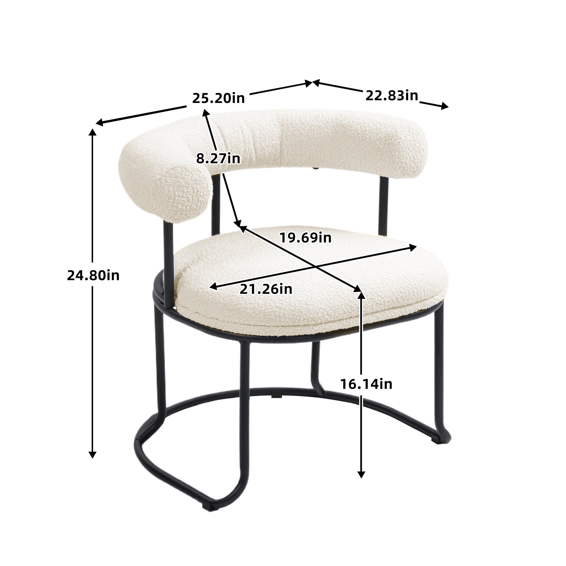 Coolmore Boucle Dining Chairs Set Of 2, Mid Century Modern Curved Backrest Chair, Round Upholstered Kitchen Chairs Beige Boucle Beige Foam Mdf Metal