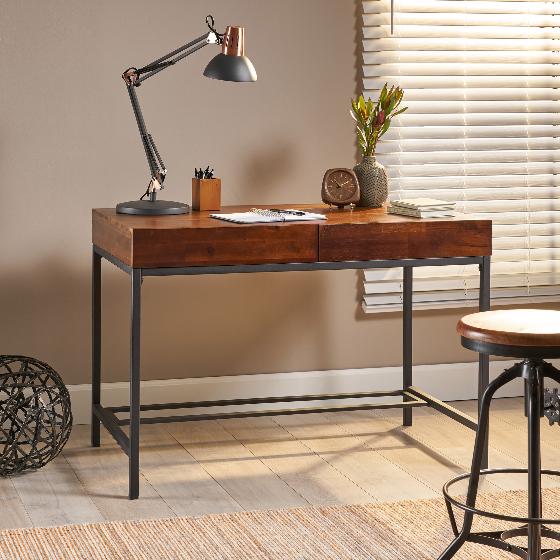 Storage Desk Oak Wood Metal