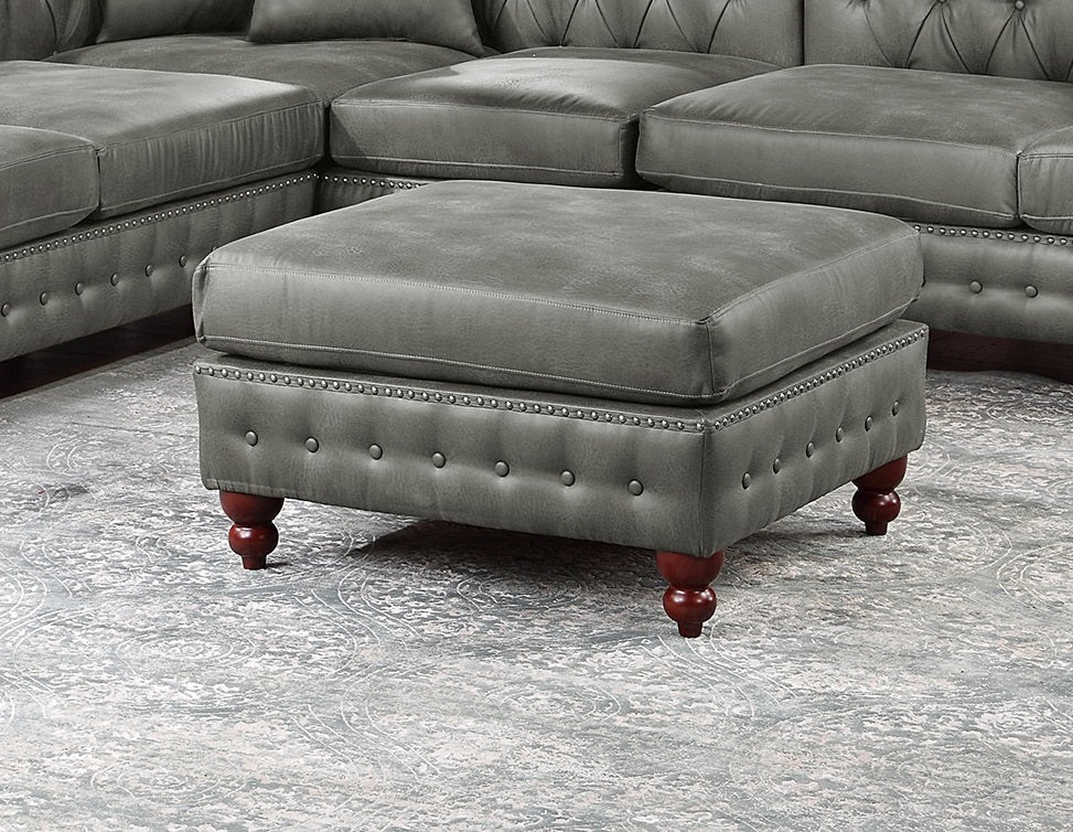 1Pc Cocktail Ottoman Slate Gray Tufted Wooden Legs Living Room Furniture Light Slate Grey Faux Leather Wood Primary Living Space Solid Grey Contemporary,Luxury,Traditional Rubberwood Rectangle