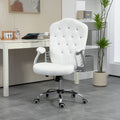 Vinsetto Home Office Chair, Velvet Computer Chair, Button Tufted Desk Chair With Swivel Wheels, Adjustable Height, And Tilt Function, White White Polyester