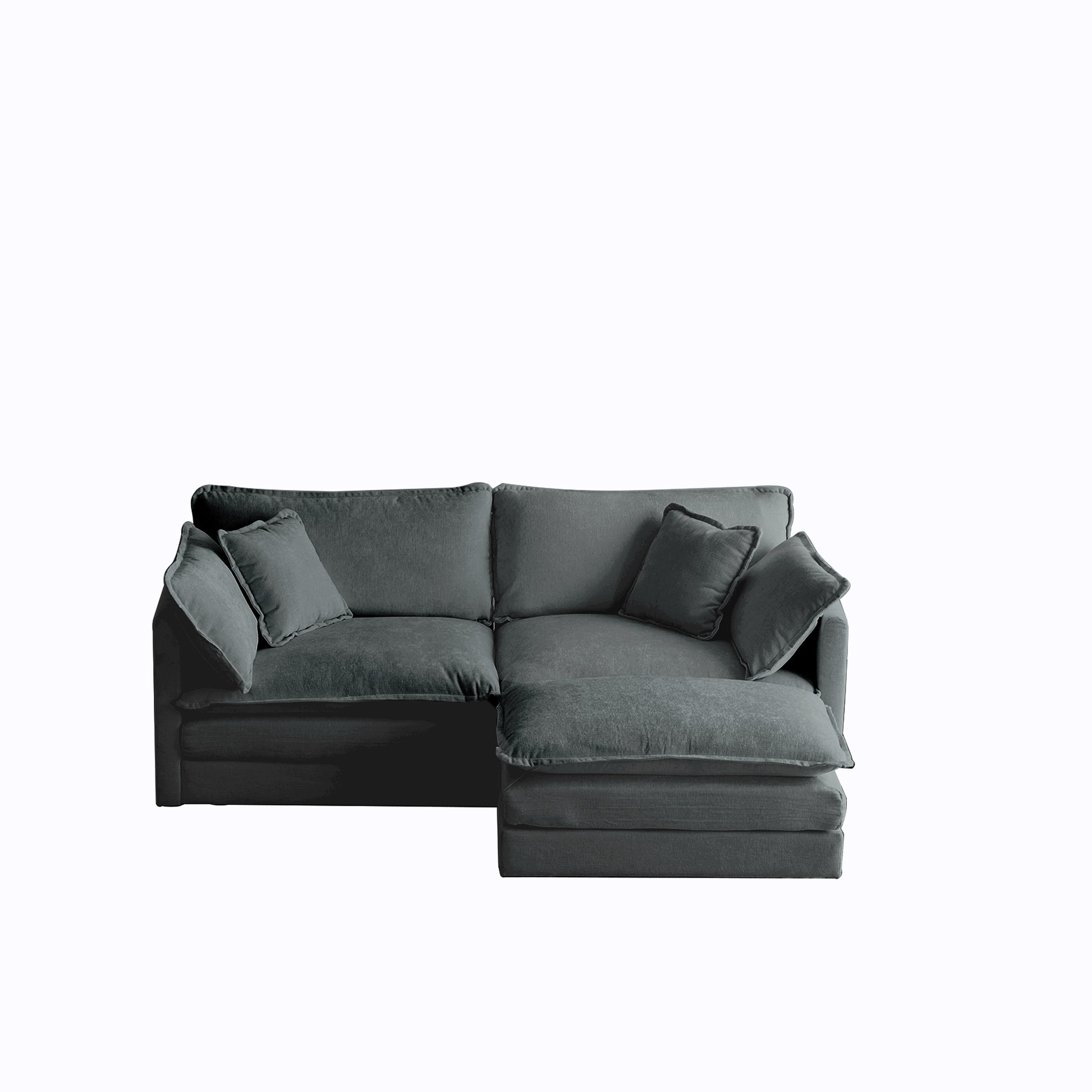 Chenille Two Seater Sofa With 1 Footrest, 2 Seater L Shaped Sectional With Ottoman,Loveseat With Ottoman For Small Living Space, Gray Chenille Gray Chenille 2 Seat