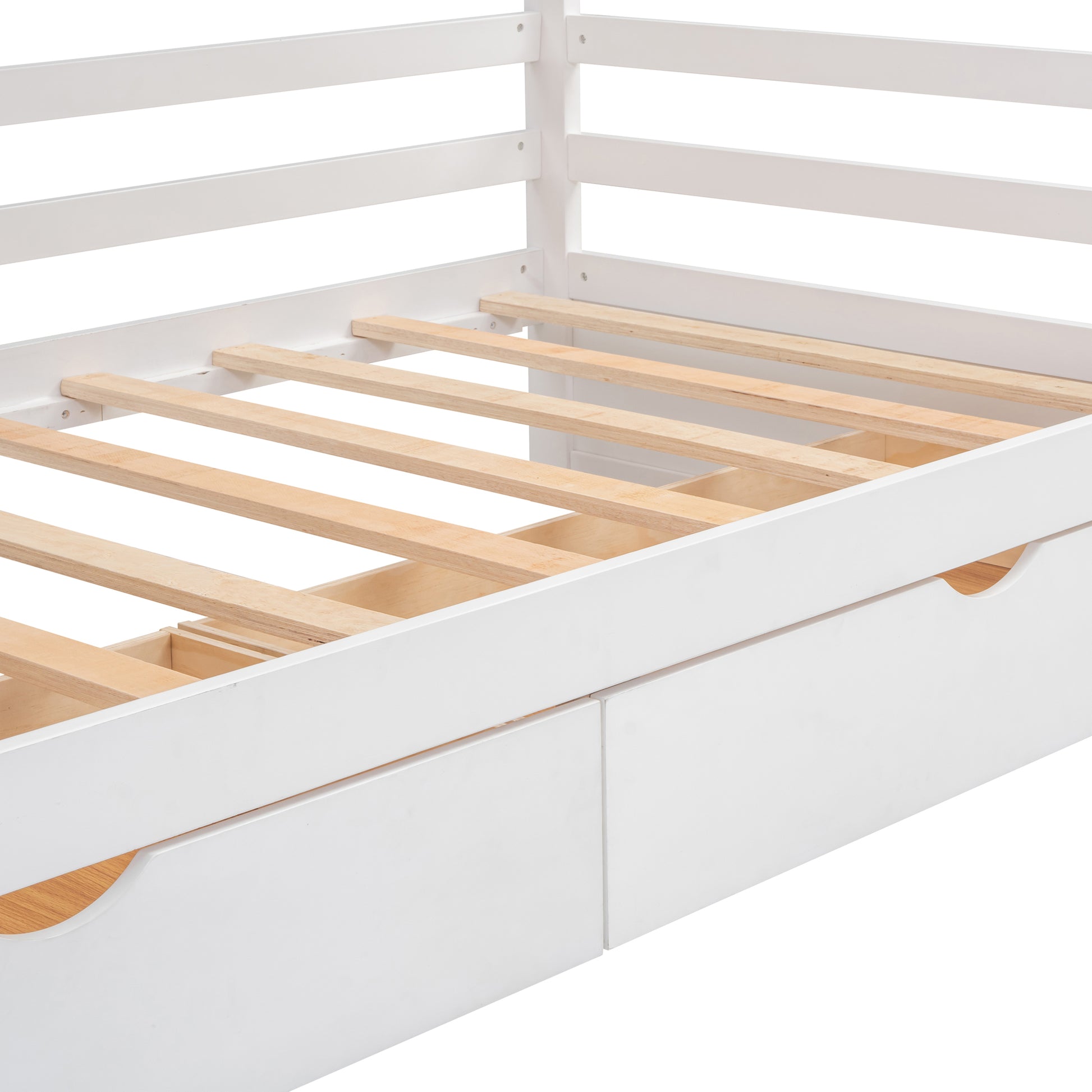 Twin Size House Bed With Two Drawers And Wardrobe,White Twin White Solid Wood