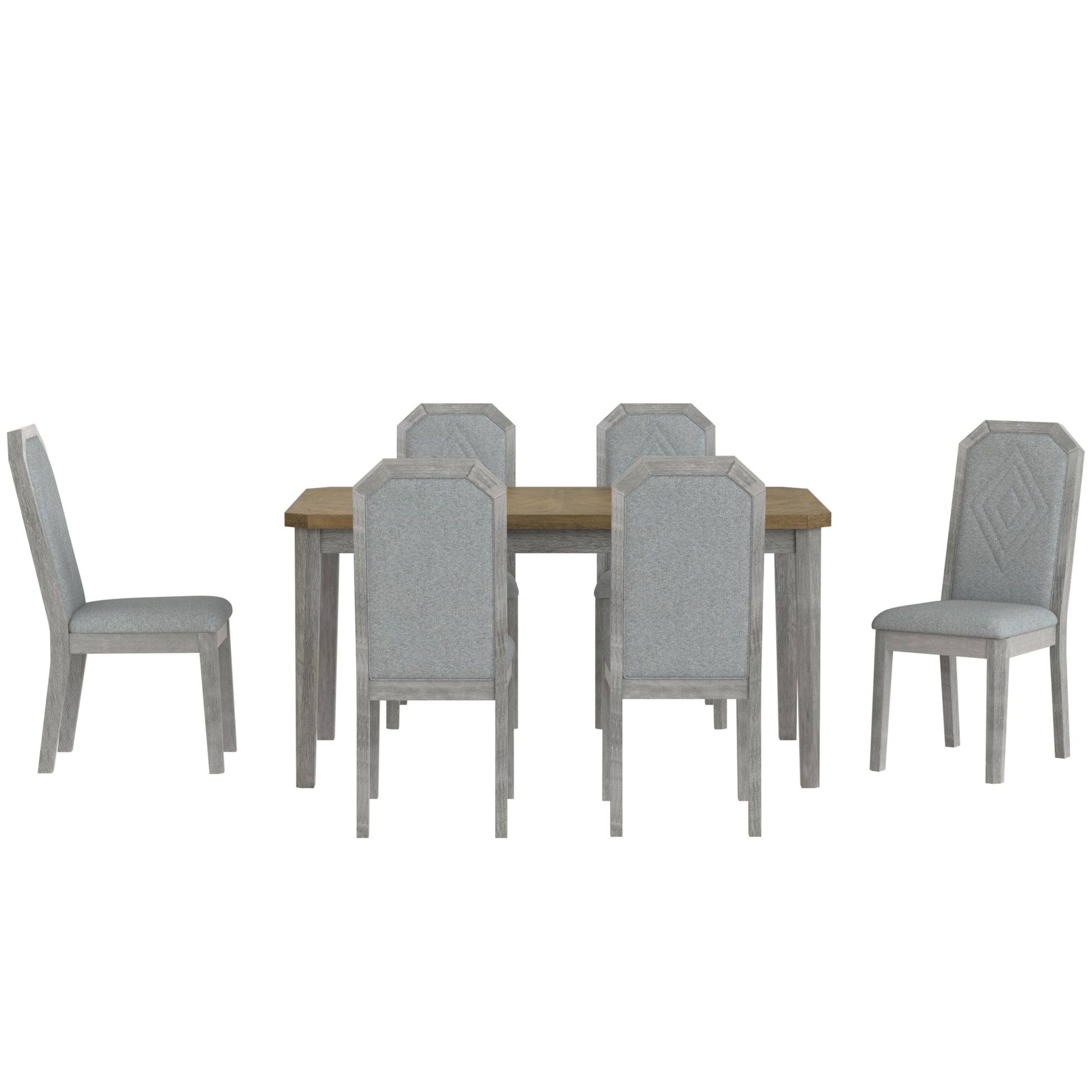 7 Piece Farmhouse Dining Set Classic Rustic Table And 6 High Back Design Chairs For Dining Room, Kitchen Brown Gray Brown Gray Solid Wood Mdf
