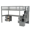 Twin Size Loft Bed Frame With Built In Desk And Double Storage Drawers,Gray Twin Gray Solid Wood Mdf