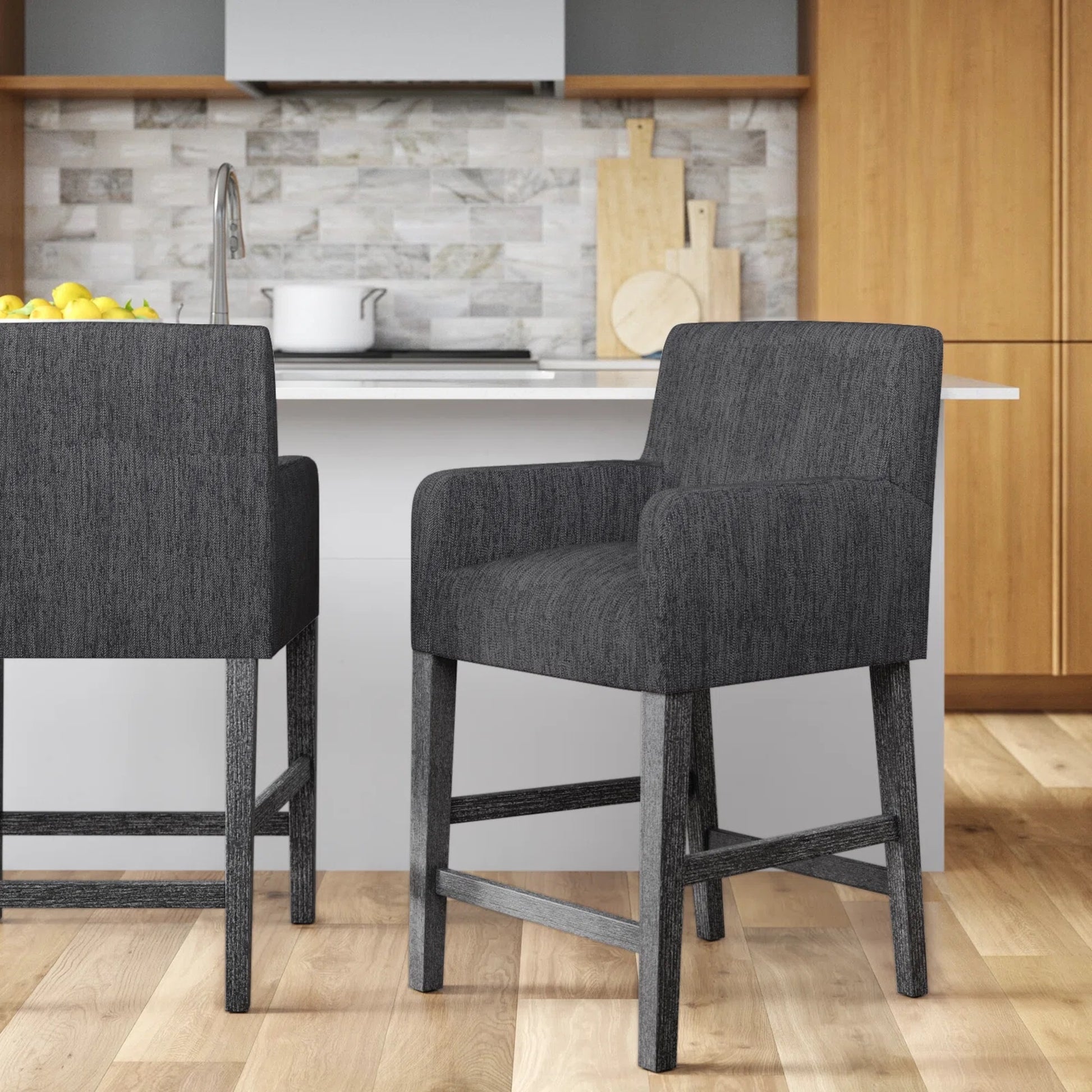 Set Of 2 Upholstered 26 Inch Counter Stool Charcoal Gray Charcoal Set Of 2 Fabric