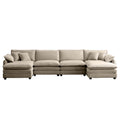 Over Size U Shape Corduroy Sofamodern Upholstered 4 Seater Sofa With 2 Ottomans, Premium Soft Corduroy Fabric Sofa Camel Corduroy 4 Seat