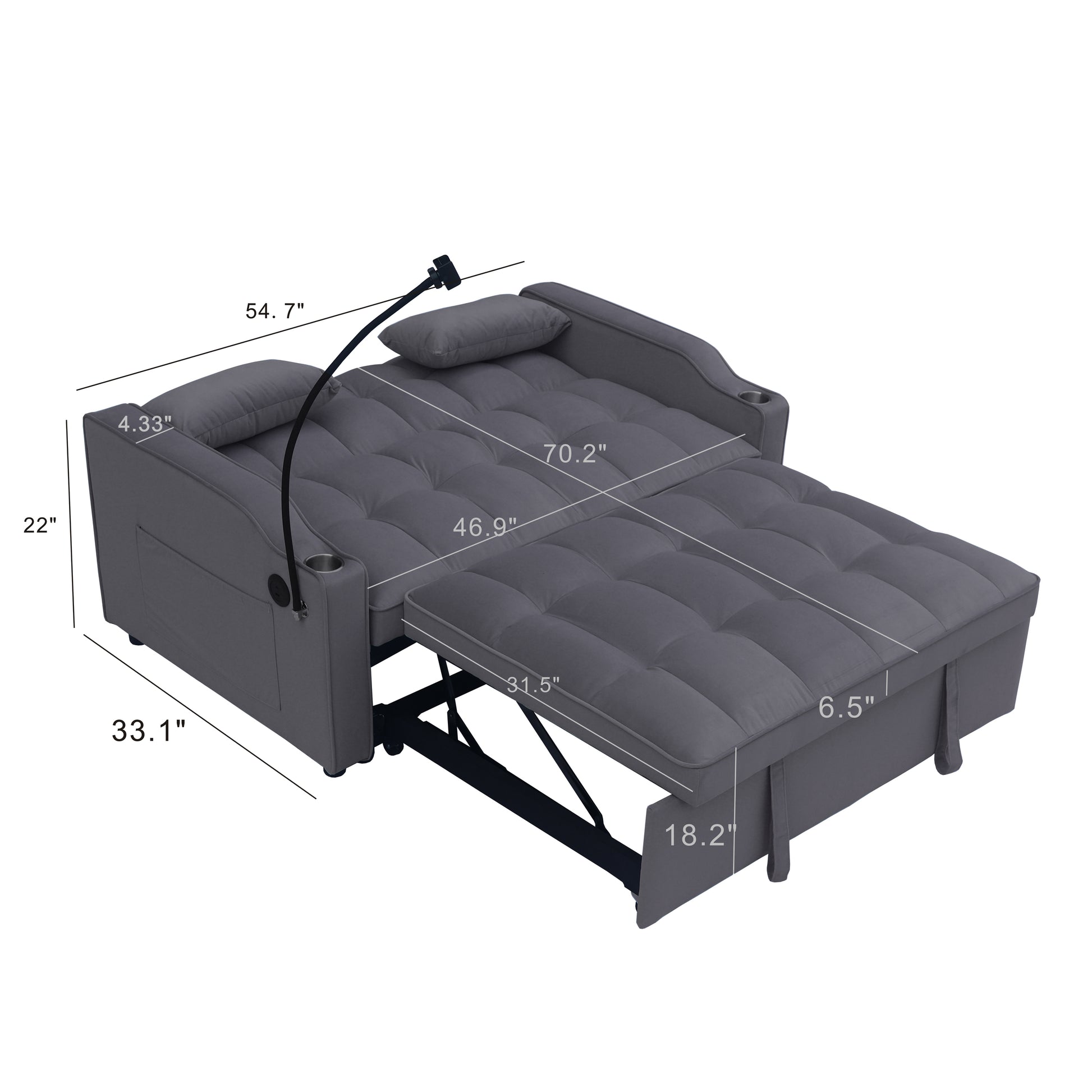 Modern Velvet Loveseat Futon Sofa Couch W Pullout Bed,Small Beautiful Seat Lounge Sofa With Adjustable Reclining Backrest,Toss Pillows, Pockets,Furniture For Living Room,3 In 1 Convertible Sleeper Sofa Bed Full Dark Gray Velvet