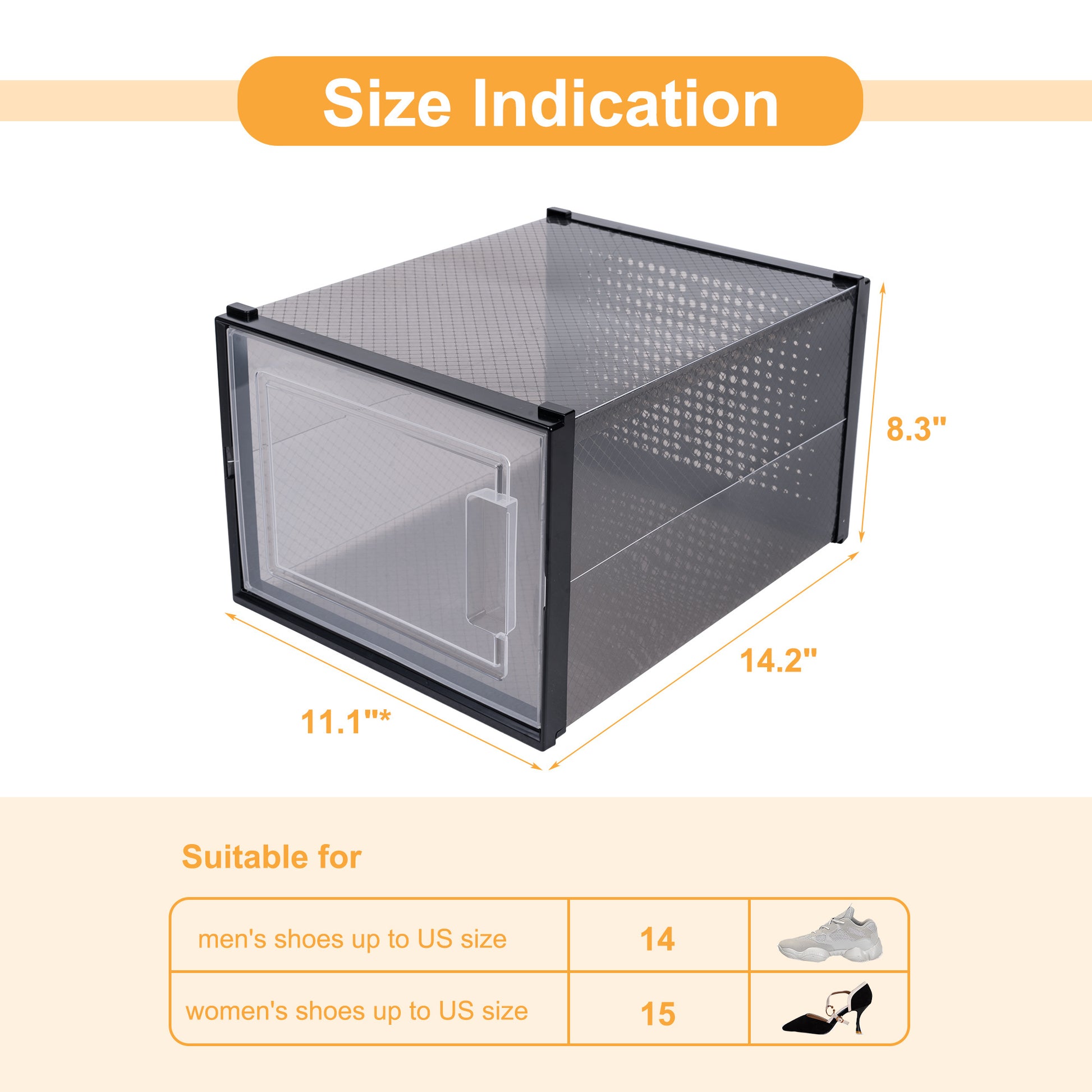 Storage Shoe Box Foldable Clear Sneaker Display Box Stackable Storage Bins Shoe Container Organizer 6 Pack Black Black Polypropylene