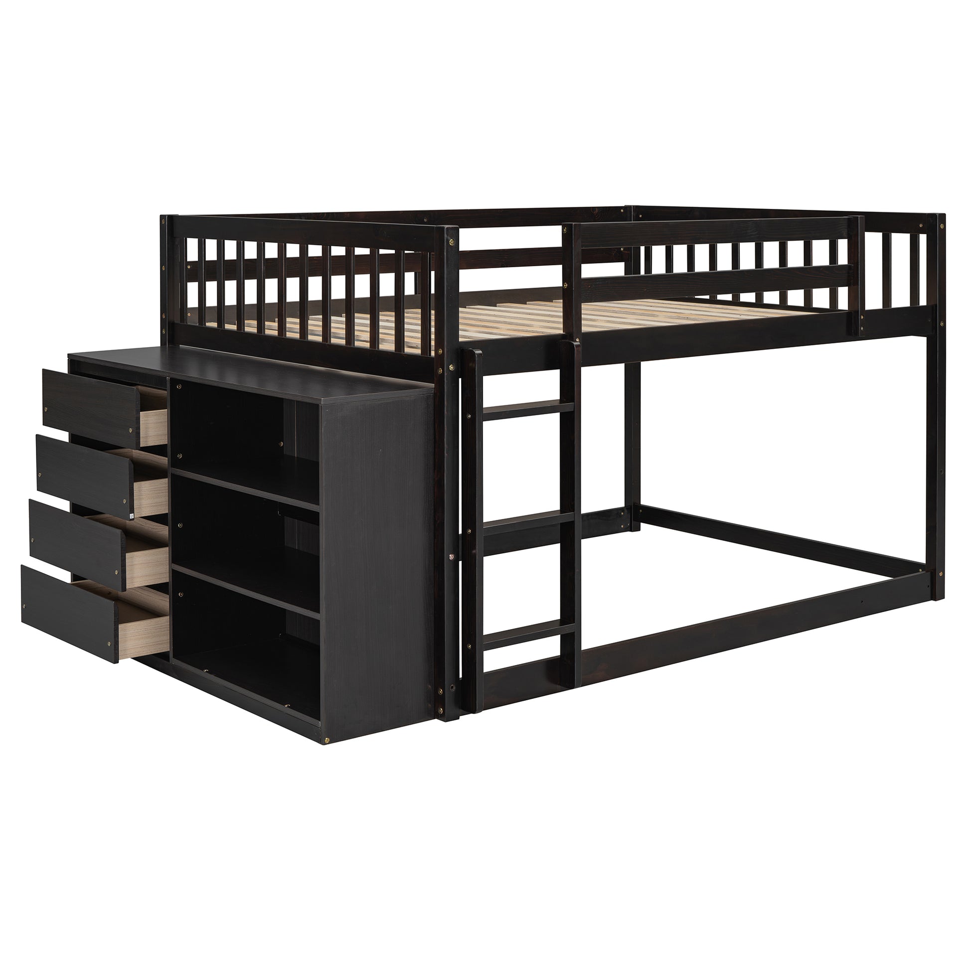 Full Over Full Bunk Bed With 4 Drawers And 3 Shelves Espresso Full Espresso Solid Wood