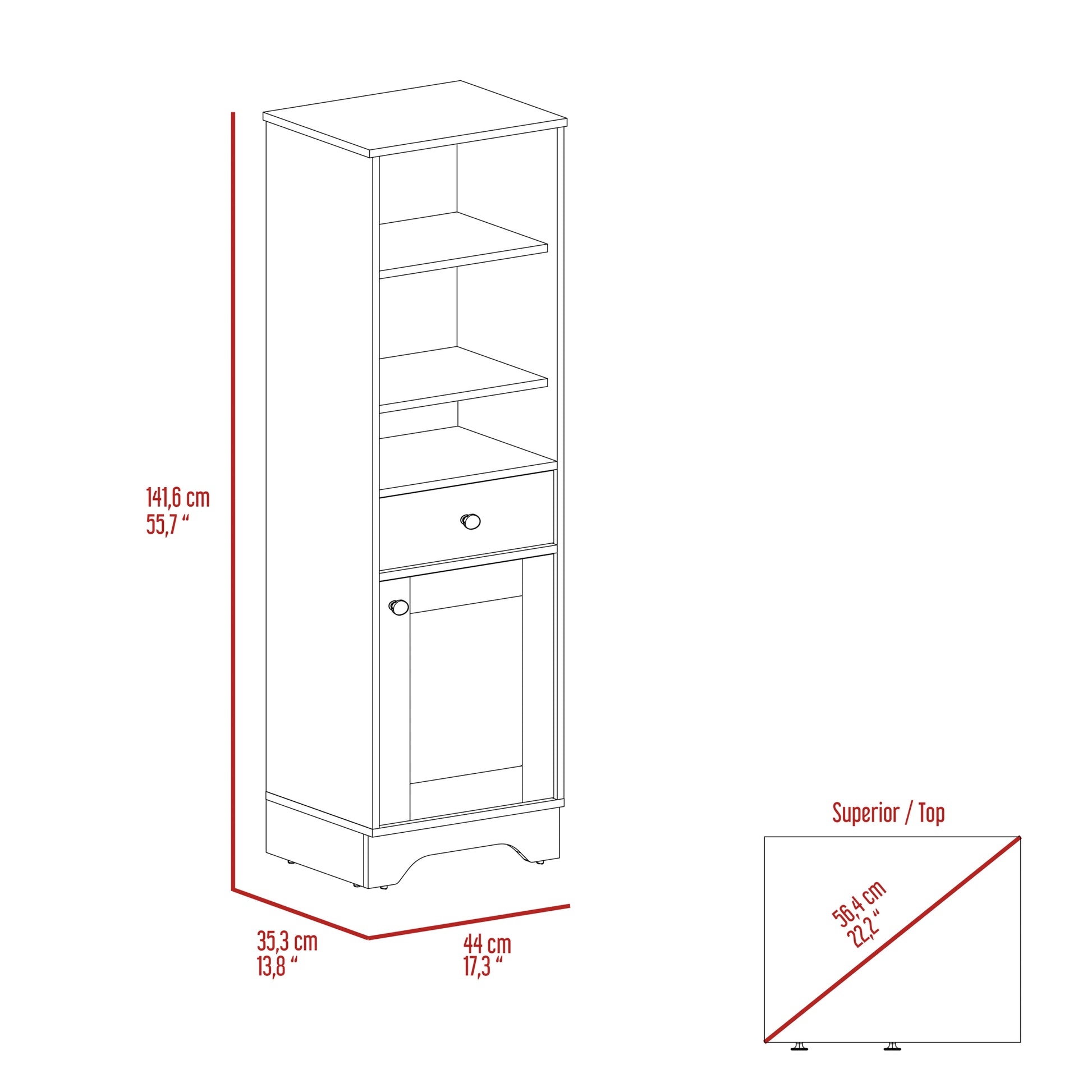 Alaskan Linen Cabinet, One Drawer, Single Door Cabinet 1 Gray 1 5 18 To 23 In 36 To 59 In Bathroom Freestanding Contemporary 10 15 Inches Melamine Engineered Wood