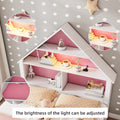 Full Size House Shaped Bed With Bookcase Headboard And Led Light And Twin Size Trundle For Kids Boys Girls, Pink White Box Spring Not Required Full White Pink Wood Bedroom Cute Bed Frame Wood