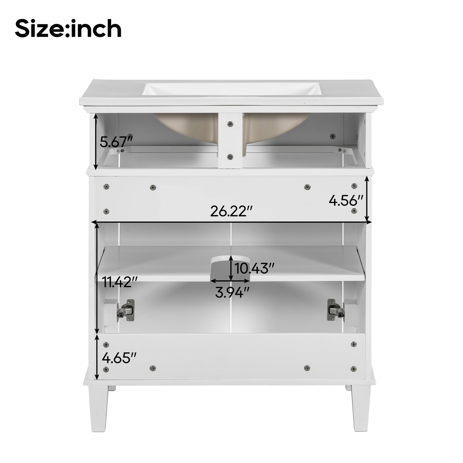 30 Inch Bathroom Vanity With Ceramic Basin, Soft Close Door And Adjustable Shelves White Bathroom Solid Wood Mdf
