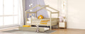 Full Size Wooden House Bed With Twin Size Trundle, Natural Full Natural Solid Wood Mdf