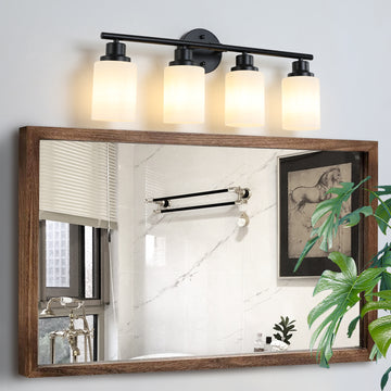 Modern 4 Light Vanity Bathroom Mirror Light, Frosted White Glass With Black Iron Frame, Contemporary Wall Sconce For Bedroom, Bathroom, And Dressing Room Bulb Not Included Black White Glass,Iron