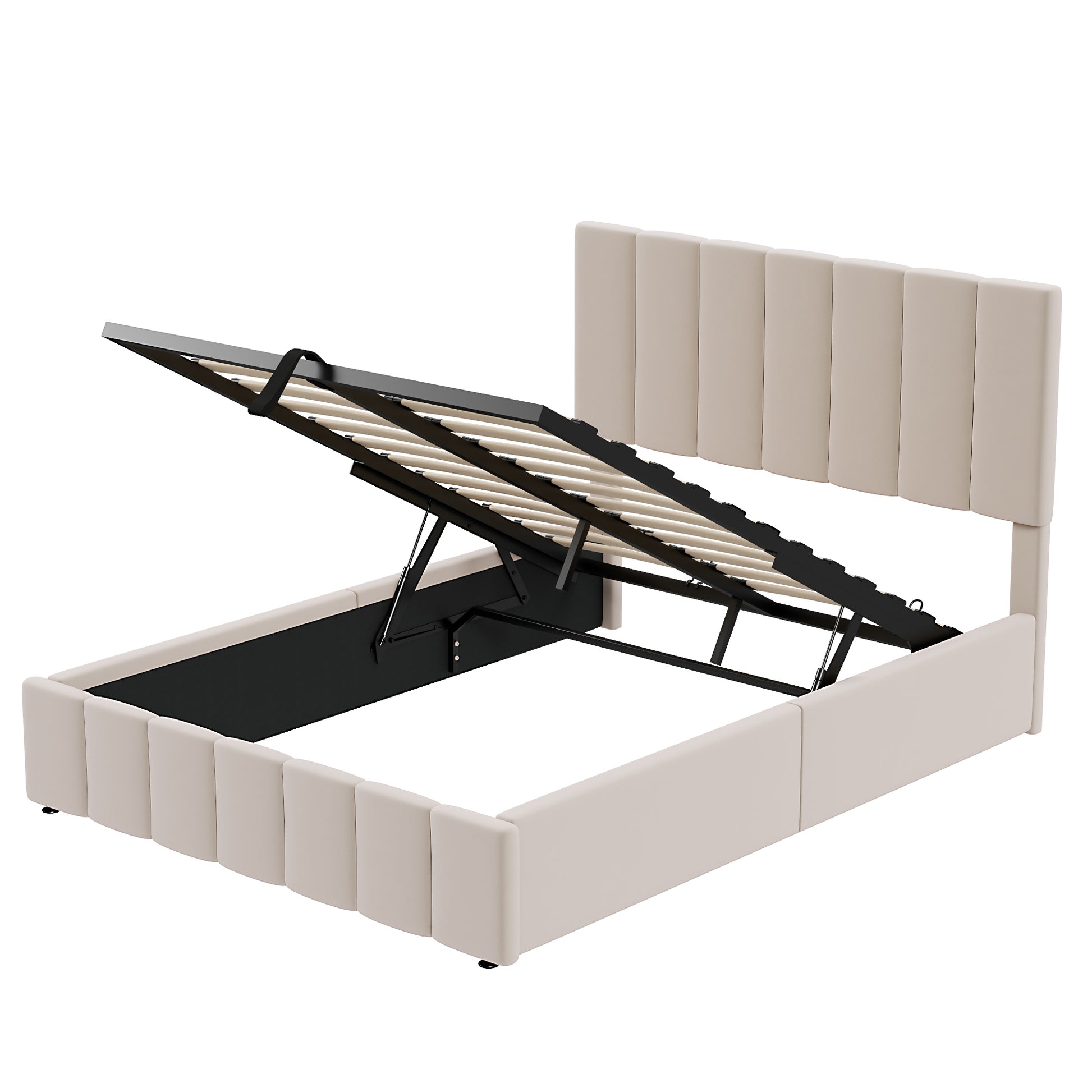 Full Size Upholstered Platform Bed With A Hydraulic Storage System Beige Old Sku: Lp000111Aaa Beige Upholstered