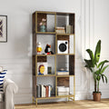 4 Tier Industrial Bookcase, Rustic Wood And Metal Frame, Asymmetrical Shelf Design, Display Storage Shelf For Living Room, Home Office, Small Space Brown Gold Primary Living Space Metal & Wood