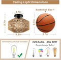 Boho Light Fixtures Ceiling Mount,Mini Rattan Chandelier Light Fixture With Dimmable Led Bulb,Hand Woven Ceiling Light Fixtures Flush Mount For Hallway Bedroom Kitchen Entryway Living Room Brown Rattan Metal