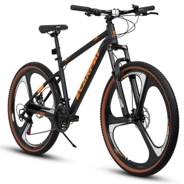 A27301M Mountain Bike 27.5 Inch Wheels, 21 Speed Road Bicycle With Dual Disc Brakes For Men And Women,High Carbon Steel Frame Front Fork Bicycles, Adult Faster Racing Bike Black Orange Steel