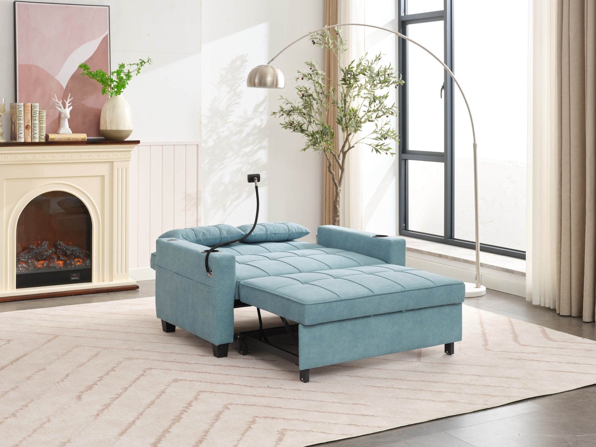 Futon Chair Bed Convertible Chair 3 In 1 Pull Out Sleeper Chair Beds With Usb Ports,Wear Resistant And Anti Scratch, Armchair Bed Sleeper For Living Room Green Tech Cloth Green Foam Tech Cloth 2 Seat
