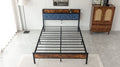 Black Queen Metal Bed Frame With Upholstered Headboard And Footboard And Iron Slats, Rustic Bed Base, Heavy Duty Platform Bed Frame,12 Inch Underbed Storage No Springs Required Box Spring Required Queen Black Dark Walnut Metal Brown Bedroom