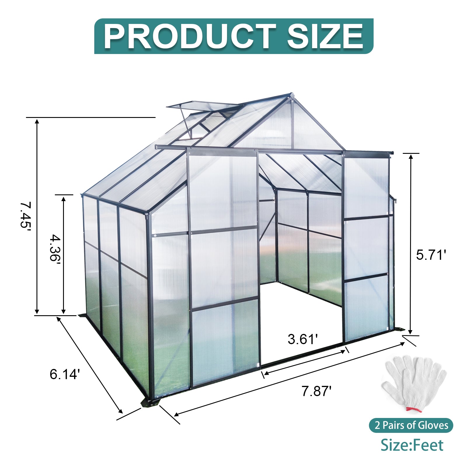 8X6Ft Black Double Door Polycarbonate Greenhouse Raised Base And Anchor Aluminum Heavy Duty Walk In Greenhouses For Outdoor Backyard In All Season Black Aluminium