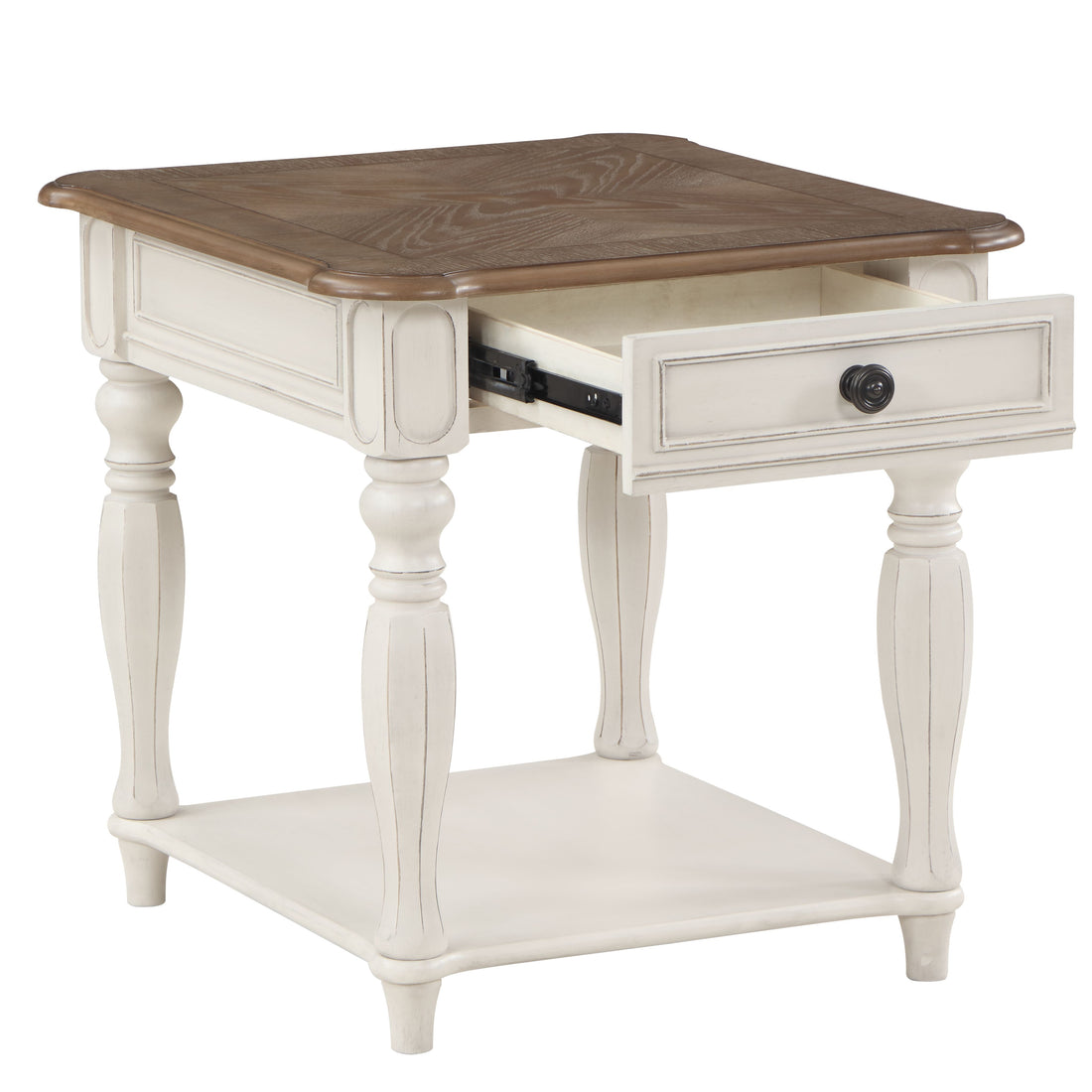 Oak And Antique White 1 Drawer End Table With Shelf Oak Primary Living Space Drawers Rectangular Wood