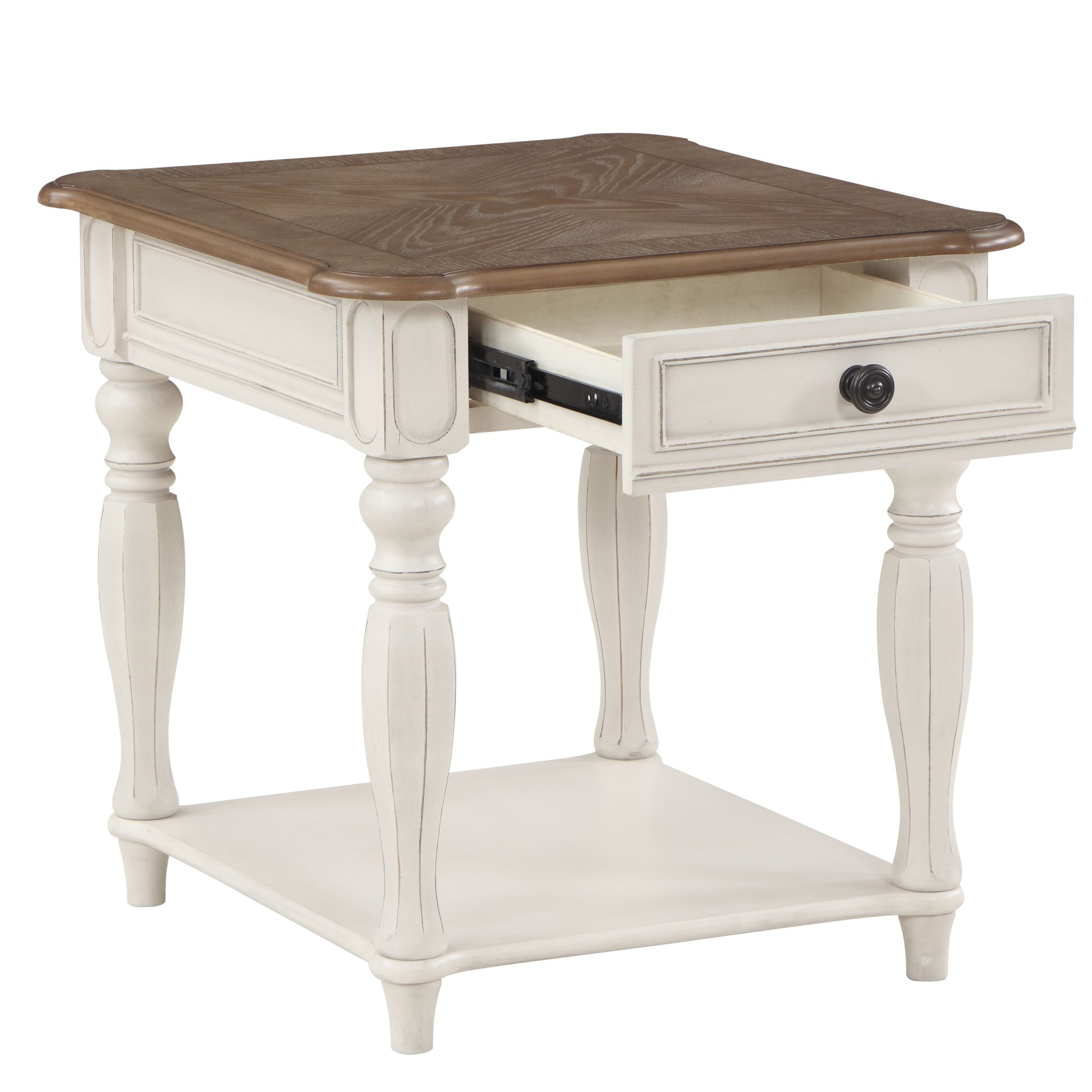Oak And Antique White 1 Drawer End Table With Shelf Oak Primary Living Space Drawers Rectangular Wood