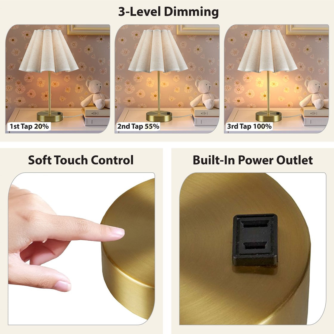 Tap Control And Dimmable Accent Table Lamp With Power Outlet Gold See Below Gold Iron